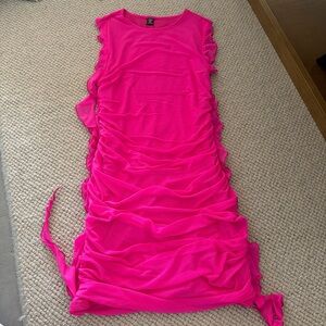 Vibrant Pink Sleeveless Ruched Dress